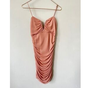 Blush B.J. Ruched Bodycon Mini Dress Neutral peach V-Neck NWT Small